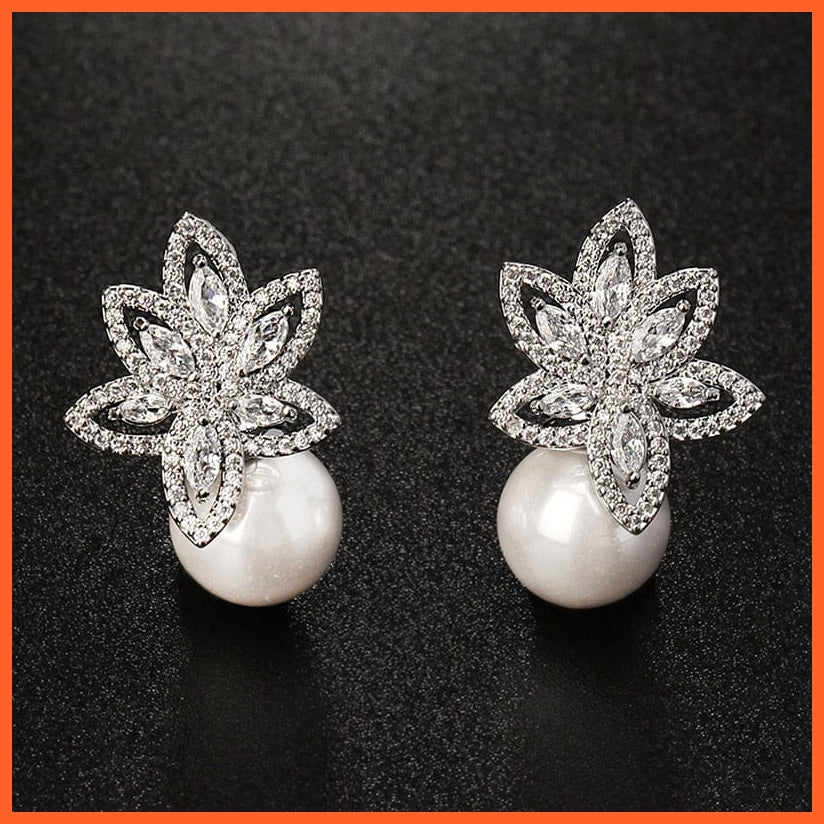 whatagift.com.au WE309 White Imitation Pearl Drop Earrings with Cubic Zirconia For Women