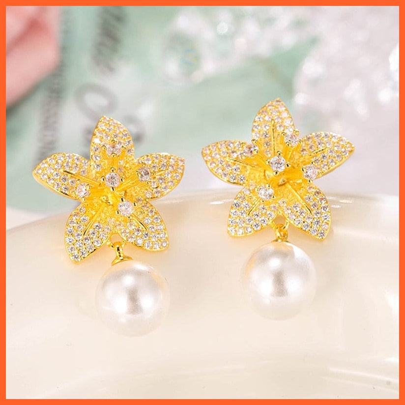 whatagift.com.au WE333 Gold Imitation Pearl Drop Earrings with Cubic Zirconia For Women