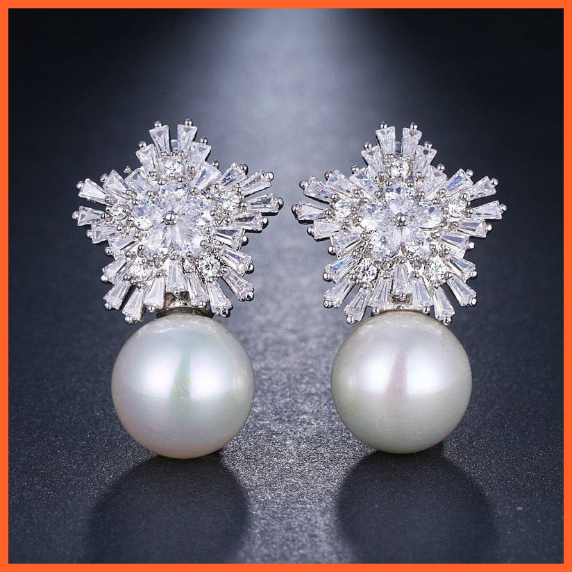 whatagift.com.au WE558 White Gold Imitation Pearl Drop Earrings with Cubic Zirconia For Women