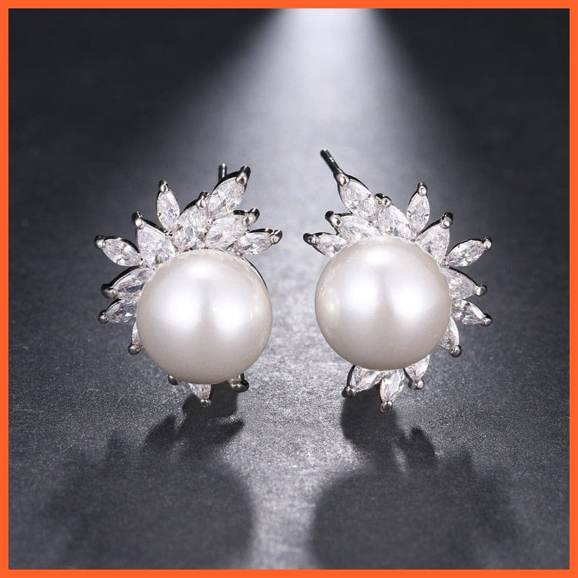 whatagift.com.au WE658 White Imitation Pearl Drop Earrings with Cubic Zirconia For Women