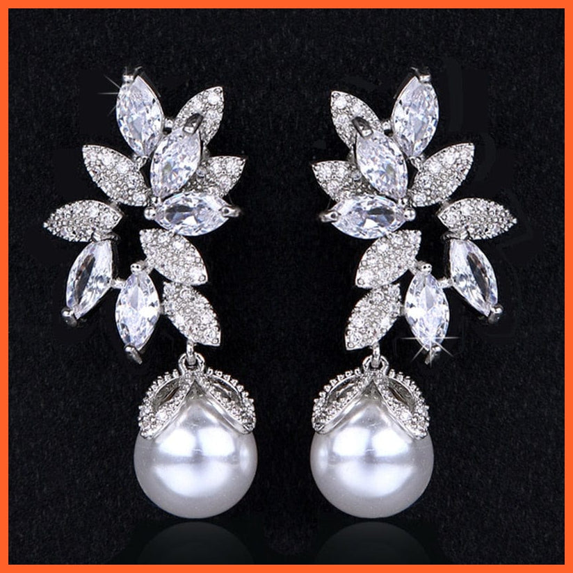 whatagift.com.au WE803 White Gold Imitation Pearl Drop Earrings with Cubic Zirconia For Women