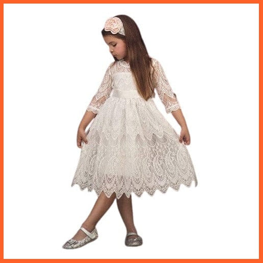 whatagift White 01 / 3T Girls Spring Red Half-Sleeve Lace Party Costume