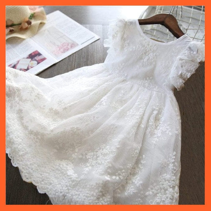 whatagift.com.au White 2 / 3T Princess Embroidery Flower Lace Dress  Girl