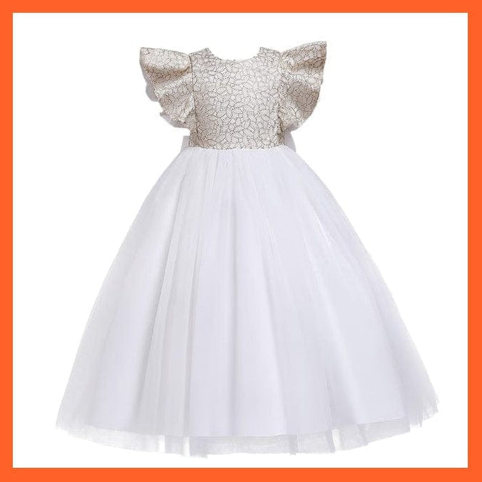 whatagift.com.au white 2 / 9M Lace Embroidery Formal Sleeveless Wedding Gown For Girls