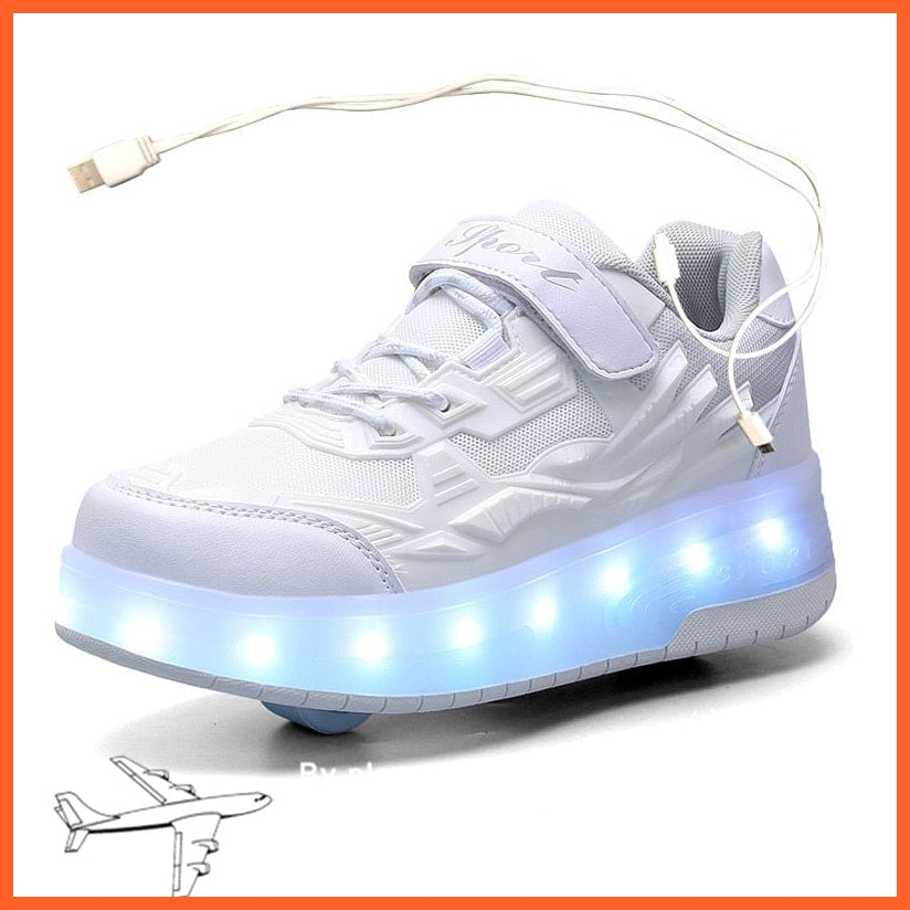 whatagift.com.au White / 29 Led White Roller Shoes With Two Wheels | Luminous Light Shoes USB Charging