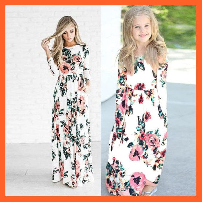 whatagift.com.au White / 2T Matching Mother Daughter Flower Printed Dresses