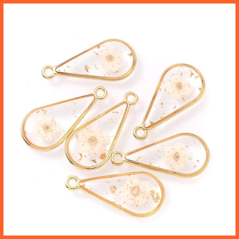 whatagift.com.au White 3-4Pcs Oval Transparent Resin Real Dried Flower Petal Charms Pendant for Jewelry Making