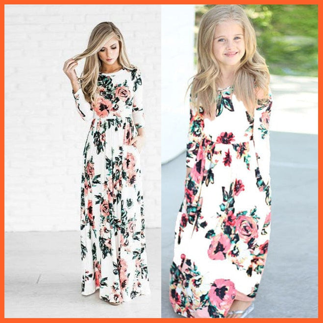 whatagift.com.au White / 3T Matching Mother Daughter Flower Printed Dresses