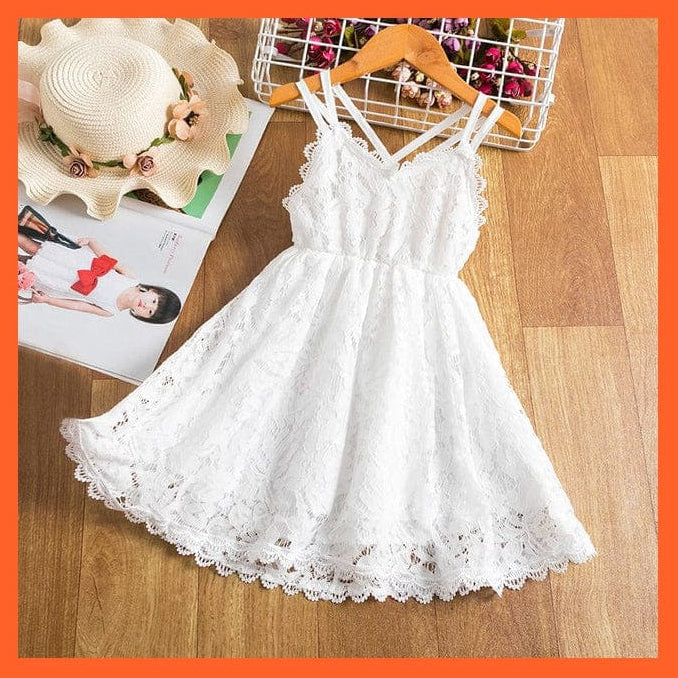 whatagift.com.au White / 3T Princess Embroidery Flower Lace Dress  Girl