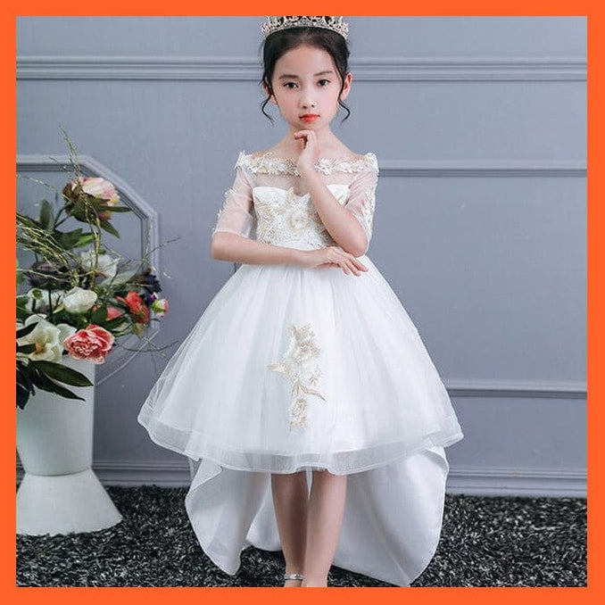 whatagift.com.au white / 3T Tulle Lace Long Girl Dress  For Girls For Party And Wedding