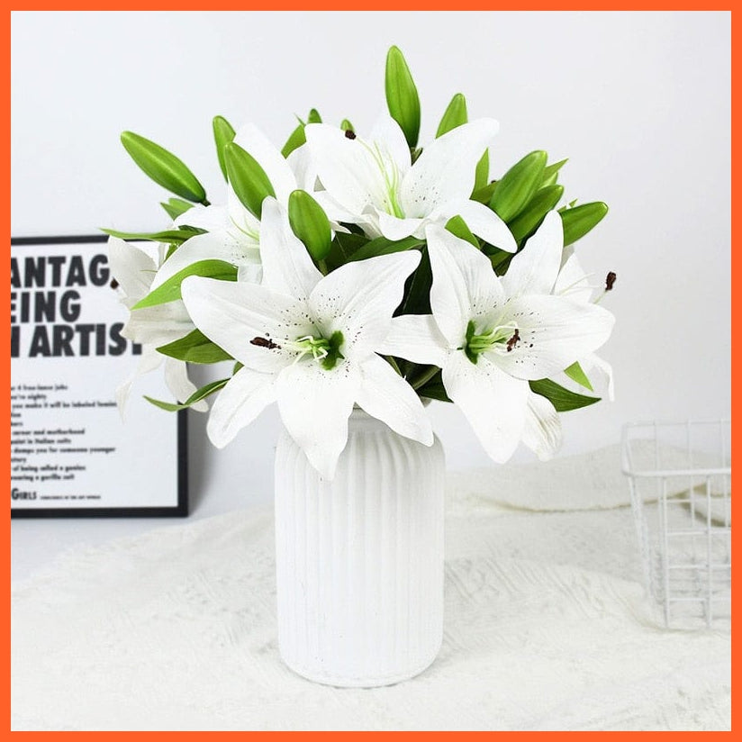 whatagift.com.au white 5Pcs 38cm White Lily Artificial Flowers | Fake Plant for Home Decoration