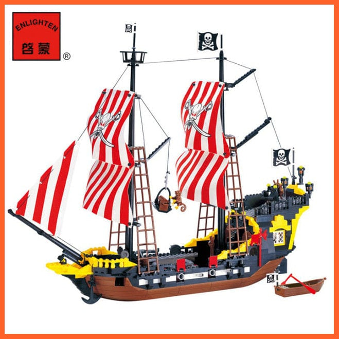 whatagift.com.au White 870+pcs Big Black Pearl Building Blocks Compatible with  Pirates Ship Enlighten Blocks Pirates Educational Kids Toys