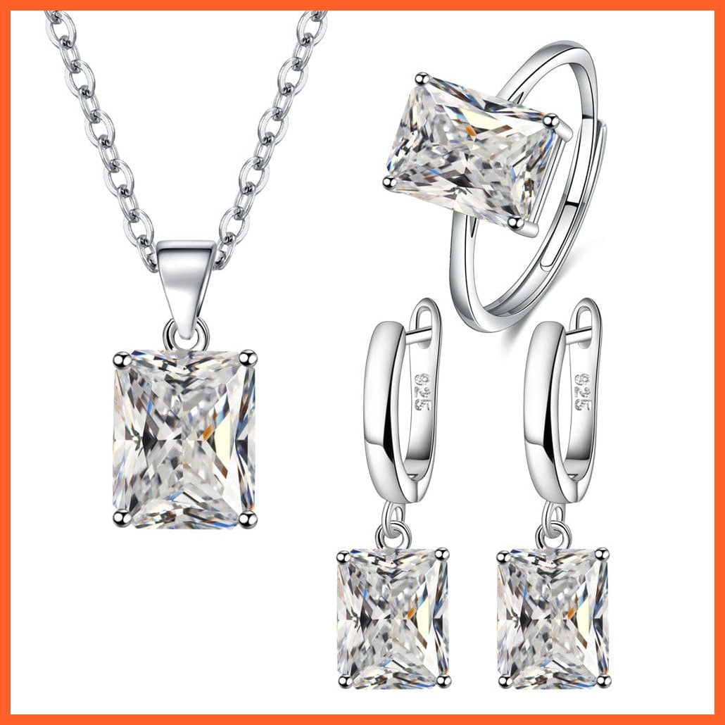 whatagift.com.au White 925 Sterling Silver Ring Earrings Necklace For Women| Best Gift for Women Day Mothers Day Valentines Day