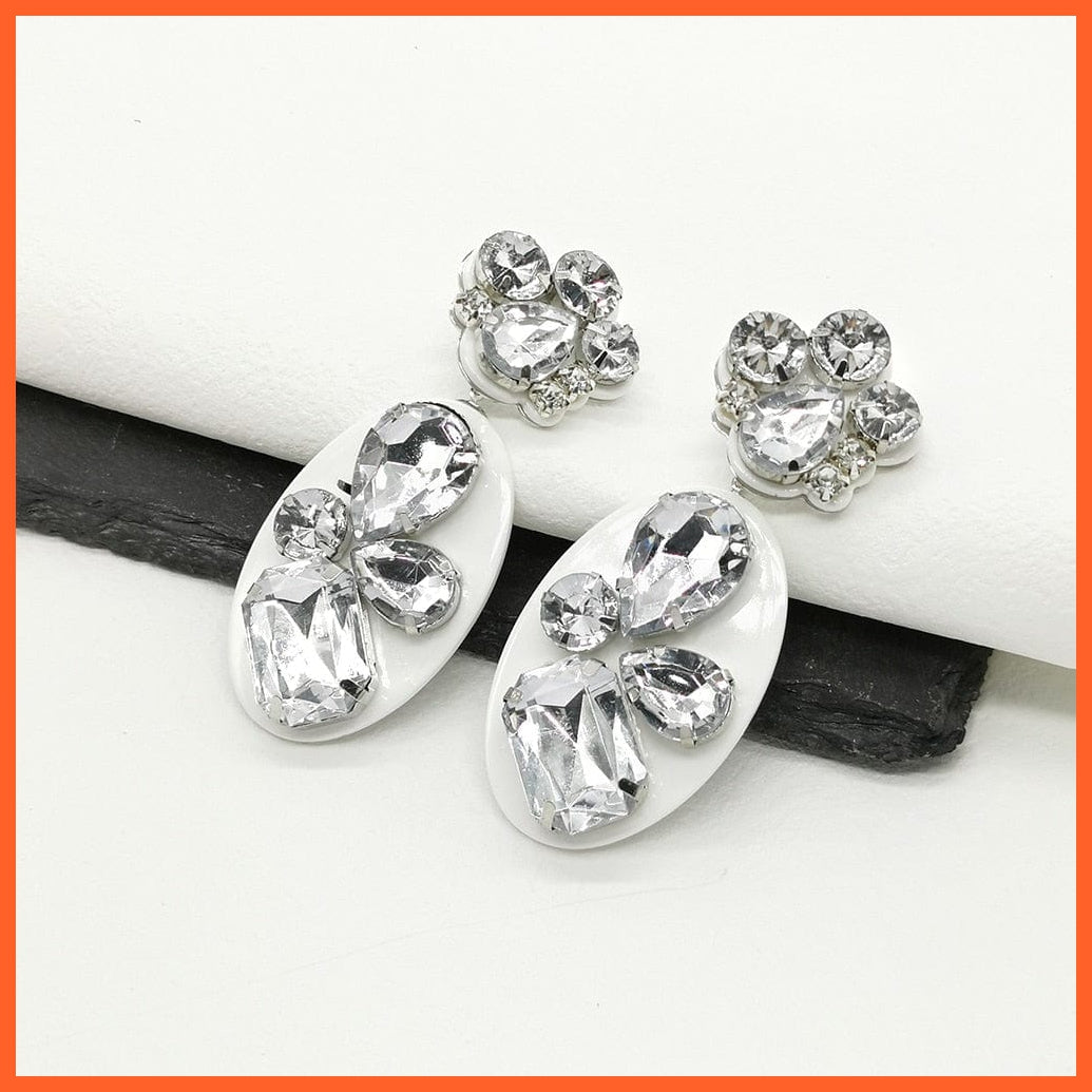 whatagift.com.au White Big Drop Earrings Crystal Flower Dangle Earring For Women