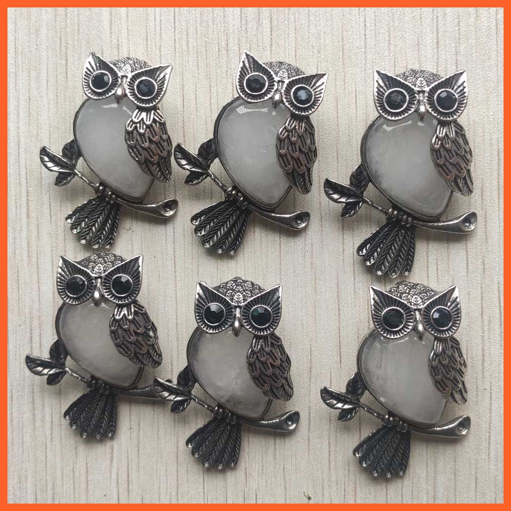 whatagift.com.au white crystal Copper Plated Owl Cute Natural Tiger Eye Stone Onyx Opal Pendants