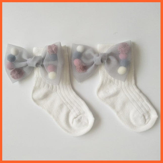 whatagift.com.au White Gray Bow / L(5 To 7 Years) New Baby Girls Socks With Bows Toddlers Infants Cotton Ankle Socks Beading Baby Girls Princess Sock Cute Children Socks