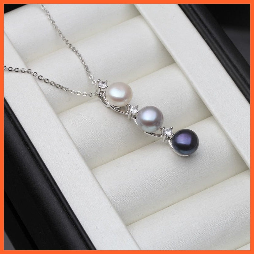 whatagift.com.au white grey black Freshwater Natural Black White Pearl Silver Pendant For Women