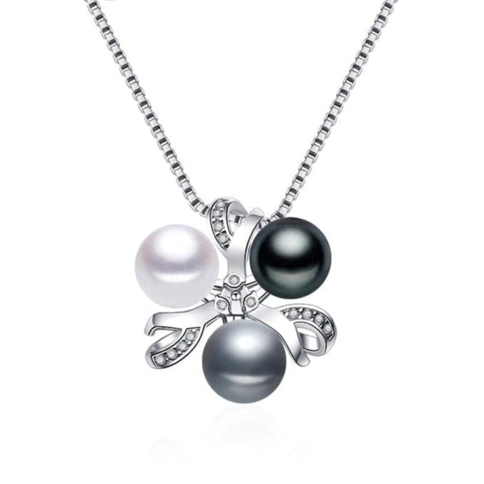 whatagift.com.au white grey black Silver Pendant With Natural Freshwater Pearl for Women