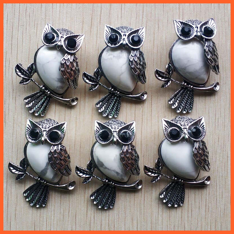 whatagift.com.au white turquoise Copper Plated Owl Cute Natural Tiger Eye Stone Onyx Opal Pendants
