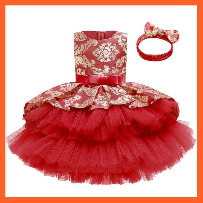 whatagift.com.au wine red / 18M Lace Embroidery Formal Sleeveless Wedding Gown For Girls