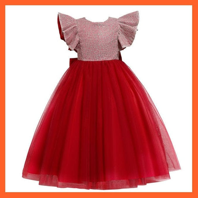 whatagift.com.au wine red 2 / 3T Lace Embroidery Formal Sleeveless Wedding Gown For Girls