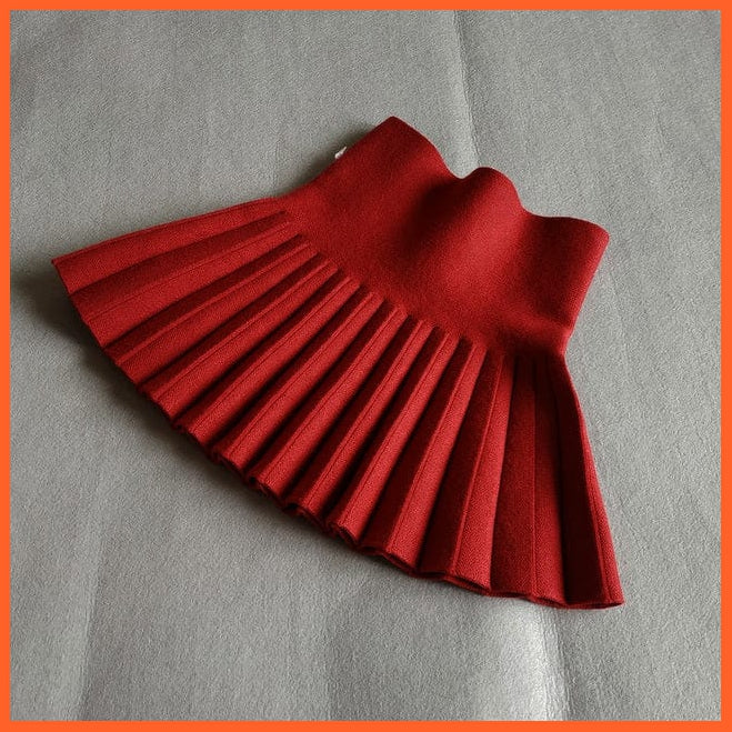 whatagift.com.au Wine Red / 5T Winter Pleated Girls Skirts | High Waist Knitted Mini Tutu Skirt