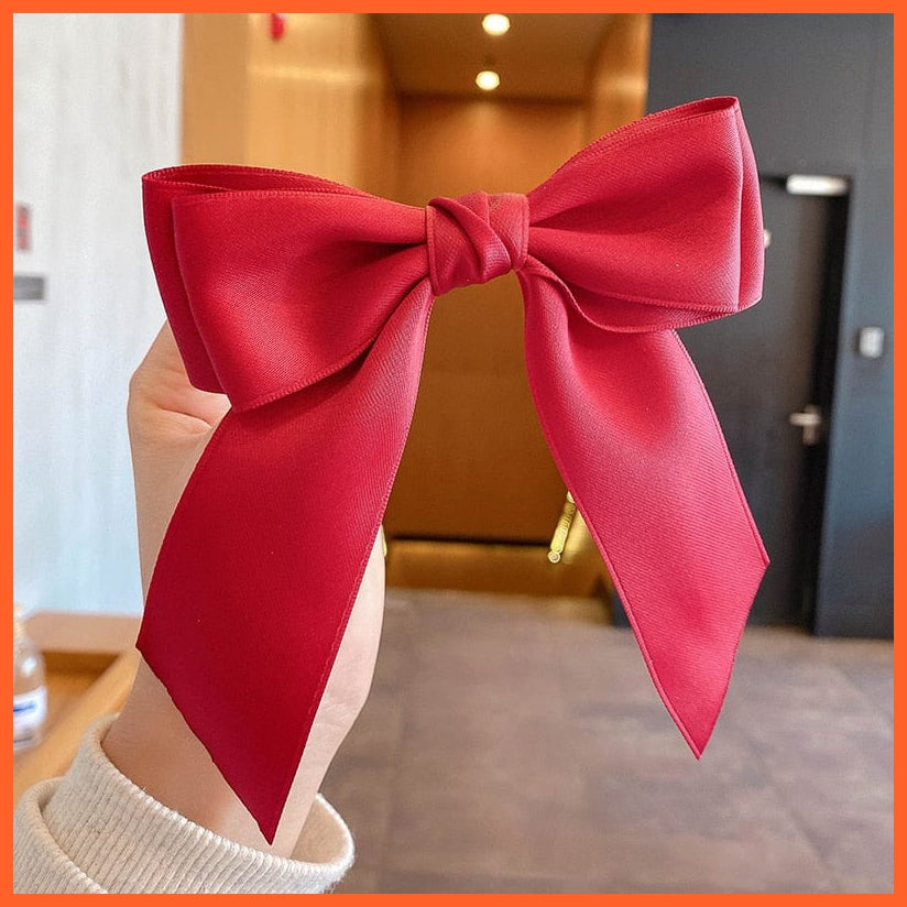 whatagift.com.au Wine Red Elegant Ribbon Bow Hair Clip | Cute Hair Bows Hairpins For Women Accessories