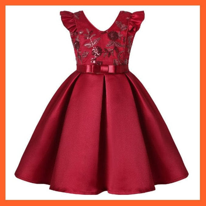 whatagift.com.au WineRed / 2-3y(size 100) Girl Flower Sequins Dress For Princess Party