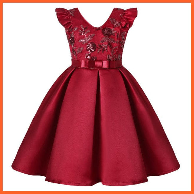 whatagift.com.au WineRed / 4-5y(size 120) Girl Flower Sequins Dress for Princess Party