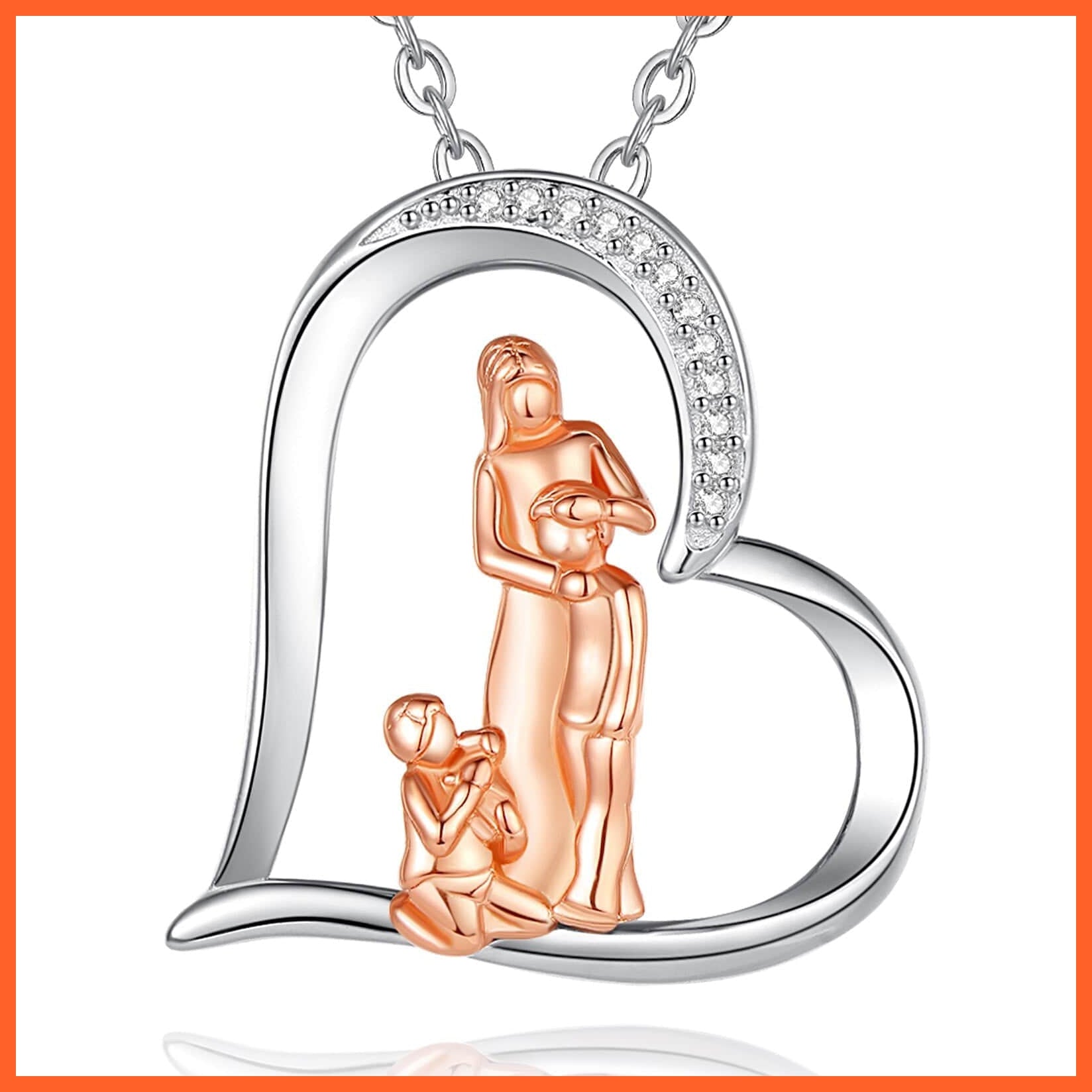 whatagift.com.au with 20inch chain 925 Sterling Silver Mother Kids Necklace Heart Pendant