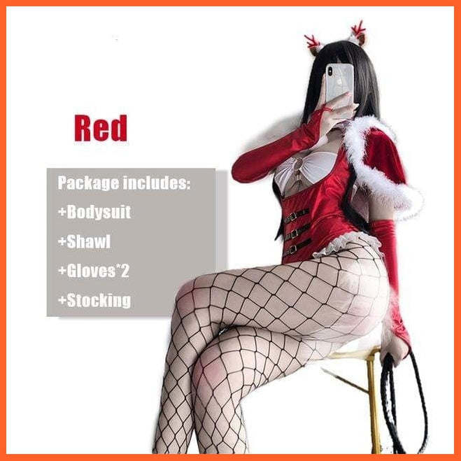 Red Christmas Princess Cosplay Costumes | Sexy Bodysuit With Shawl Gloves Stocking Women Costume | whatagift.com.au.