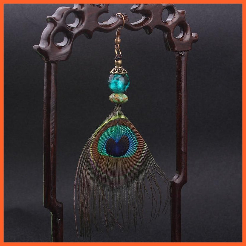 Women Ethnic Peacock Feather Earrings | Fashion Handmade Peacock Feather Vintage Bohemian Earrings | whatagift.com.au.