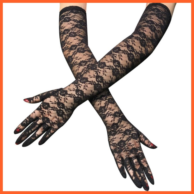 whatagift.com.au Women's Gloves 17 / One Size Copy of Sexy Lace Thin Black Hollow Transparent Long Women's Gloves