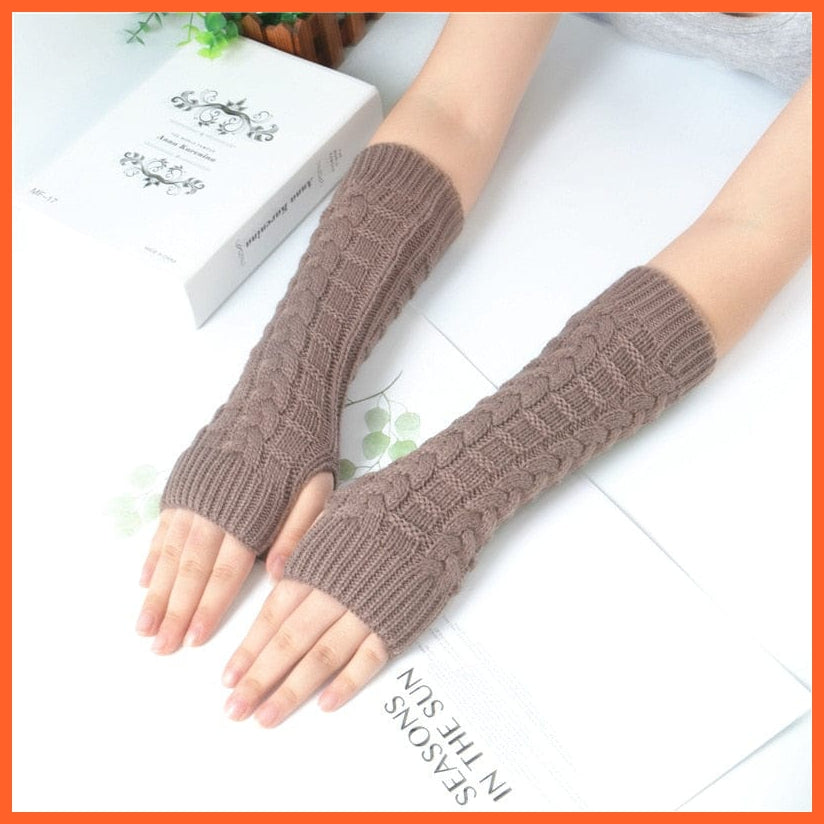 whatagift.com.au Women's Gloves 2-khaki / One Size / China Long Fingerless Women‘s Winter Warmer | Knitted Arm Sleeve Gothic Gloves