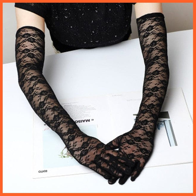 whatagift.com.au Women's Gloves 42cm Black / One Size Elegant Women Ultra-Thin Long Sexy Black Gloves | Lace Mesh Gloves