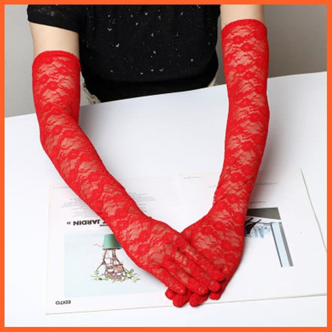 whatagift.com.au Women's Gloves 42cm Red / One Size Elegant Women Ultra-Thin Long Sexy Black Gloves | Lace Mesh Gloves