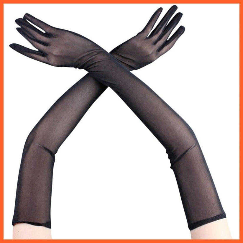 whatagift.com.au Women's Gloves 55cm black / One Size Sexy Lace Thin Black Hollow Transparent Long Women's Gloves