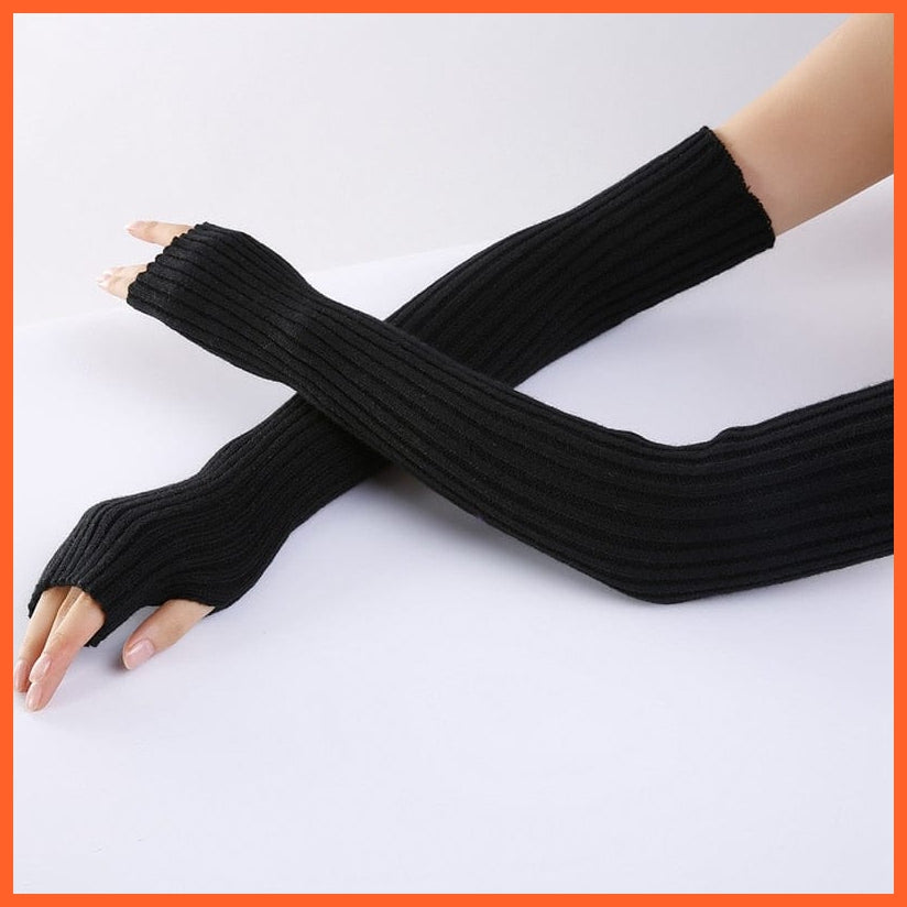 whatagift.com.au Women's Gloves Black / length-52cm New Long Fingerless Gloves | Women's Winter Warmer Knitted Arm Sleeve Gloves