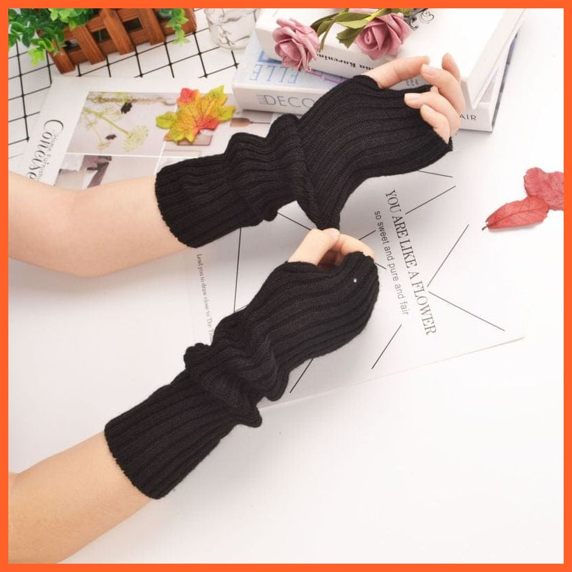 whatagift.com.au Women's Gloves Black / One Size / China Long Fingerless Women‘s Mitten Winter Warmer | Knitted Arm Sleeve Gothic Gloves
