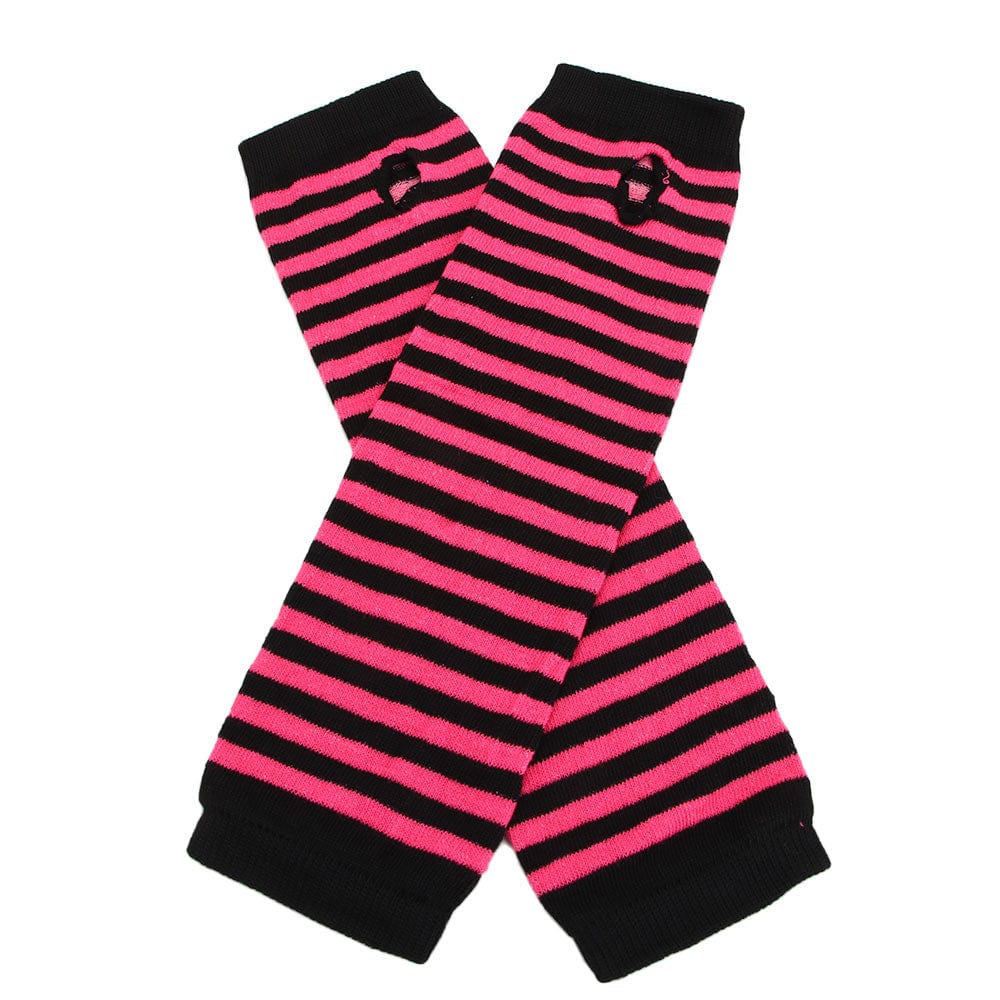 whatagift.com.au Women's Gloves black pink Fashion Women Striped Elbow Warmer | Knitted Long Fingerless Mittens