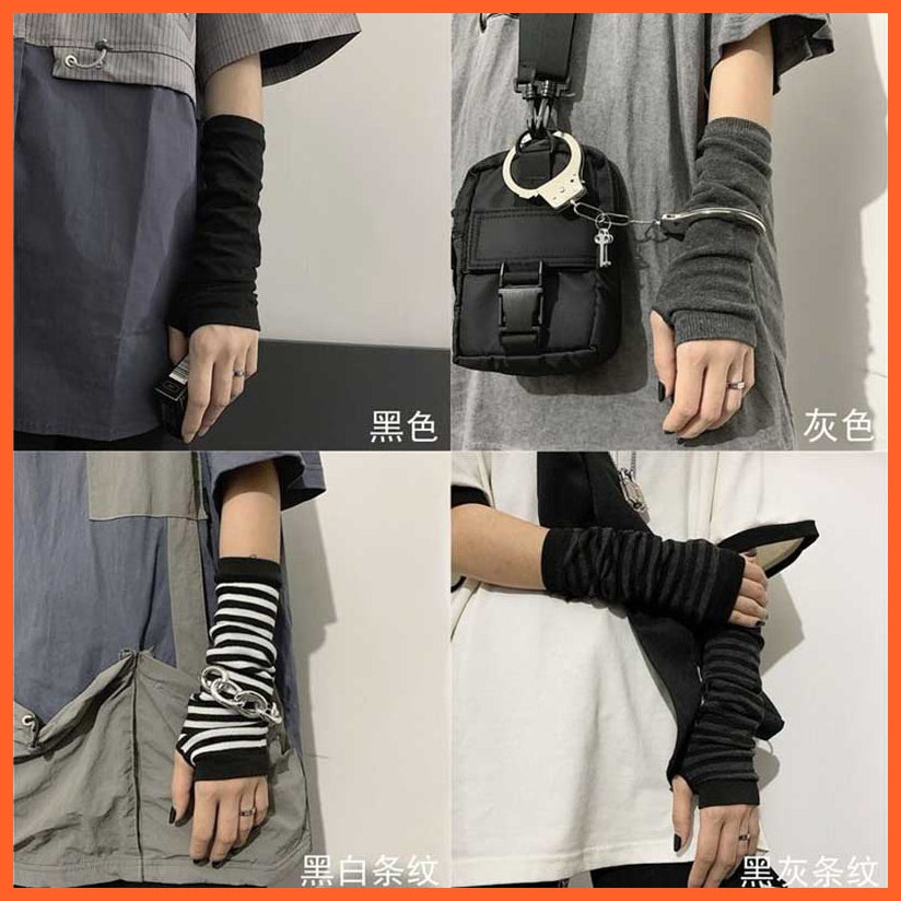 whatagift.com.au Women's Gloves Black Punk long Fingerless Gloves | Women Men Sports Outdoor Hip-hop Gloves