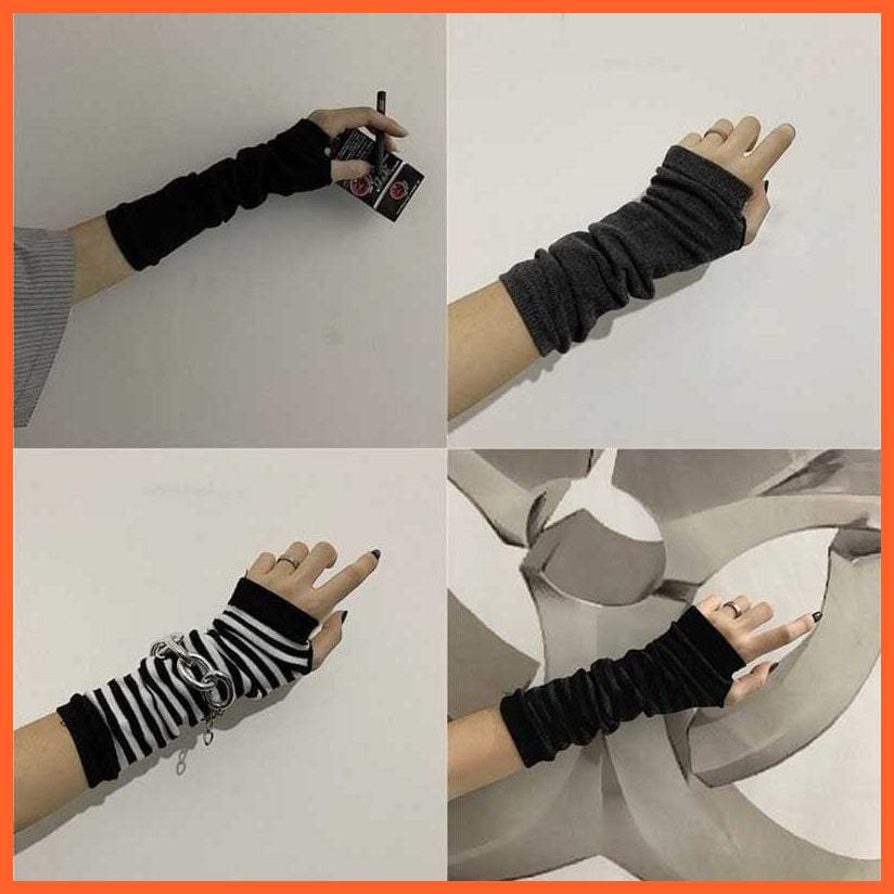 whatagift.com.au Women's Gloves Black Punk long Fingerless Gloves | Women Men Sports Outdoor Hip-hop Gloves
