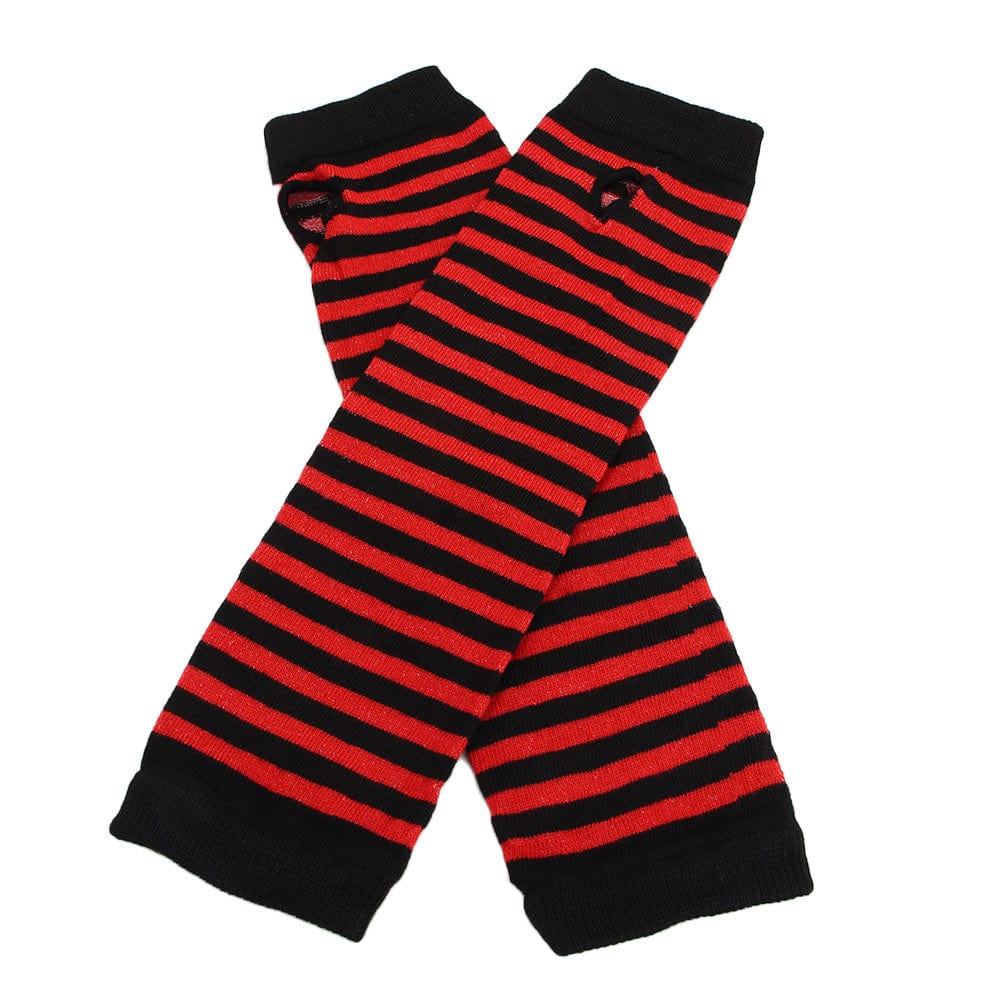 whatagift.com.au Women's Gloves black red Fashion Women Striped Elbow Warmer | Knitted Long Fingerless Mittens