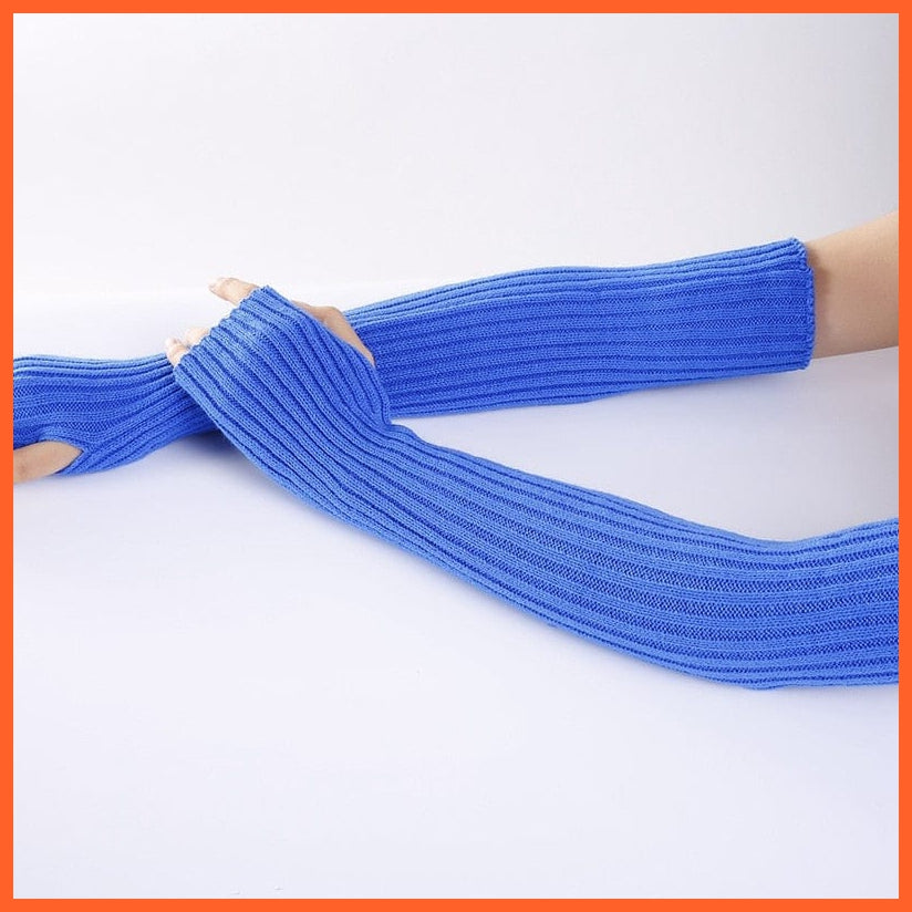 whatagift.com.au Women's Gloves Blue / length-52cm New Long Fingerless Gloves | Women's Winter Warmer Knitted Arm Sleeve Gloves