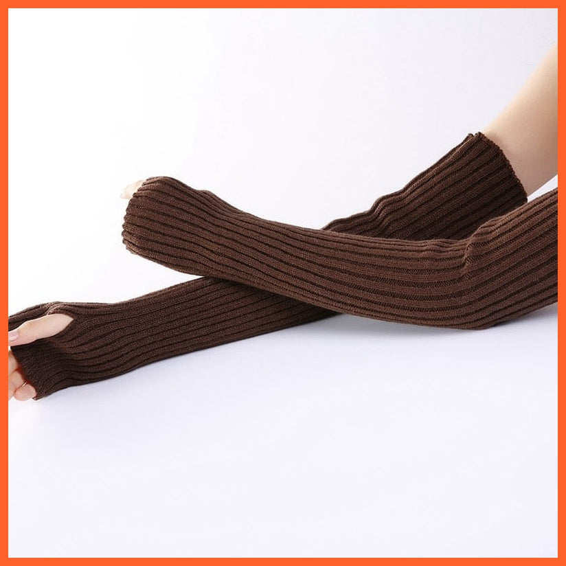 whatagift.com.au Women's Gloves coffee / length-52cm New Long Fingerless Gloves | Women's Winter Warmer Knitted Arm Sleeve Gloves