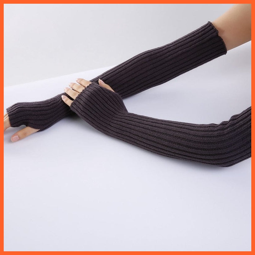 whatagift.com.au Women's Gloves Dark Grey / length-52cm New Long Fingerless Gloves | Women's Winter Warmer Knitted Arm Sleeve Gloves