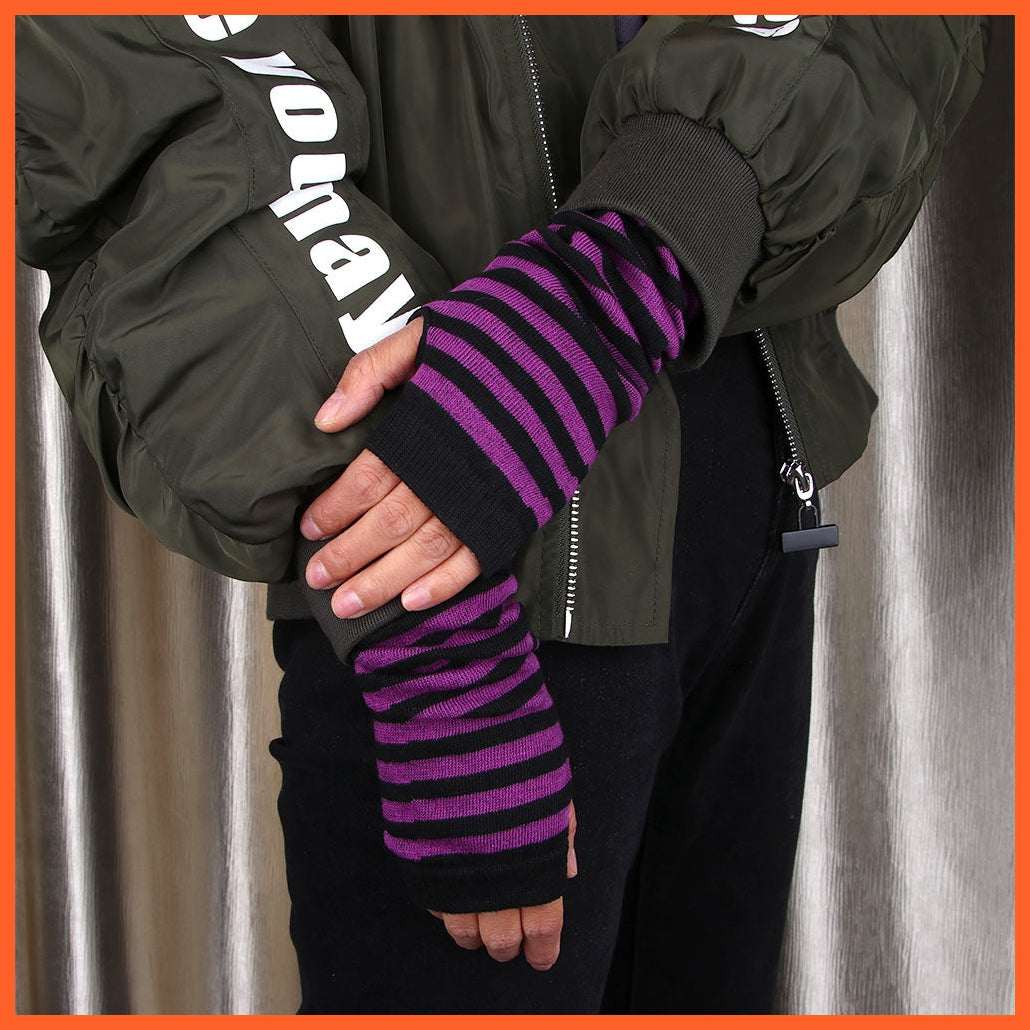 whatagift.com.au Women's Gloves Fashion Women Striped Elbow Warmer | Knitted Long Fingerless Mittens