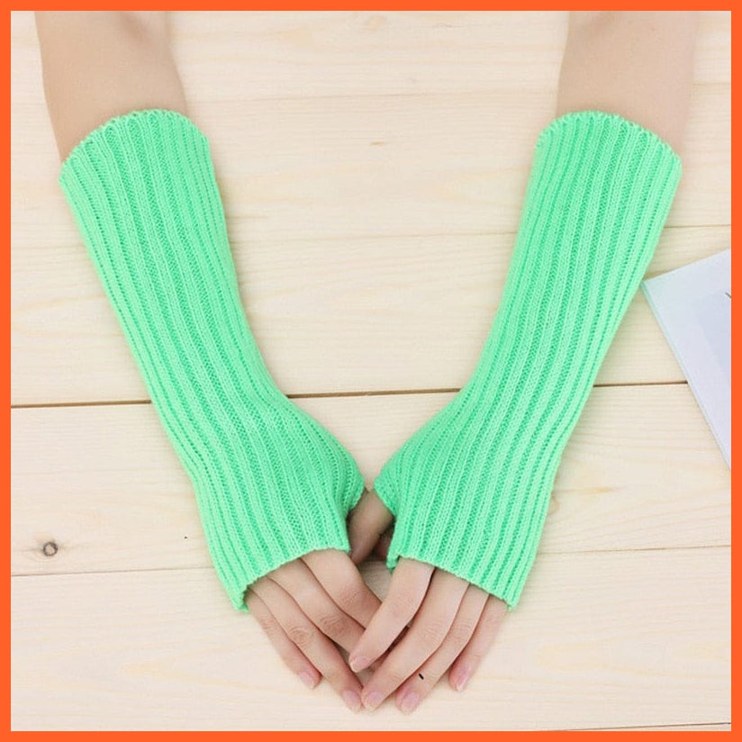 whatagift.com.au Women's Gloves Fluorescent green / length-30cm New Women Fingerless Gloves Goth Knitted Arm Warmers |  Anime Cosplay Accessories