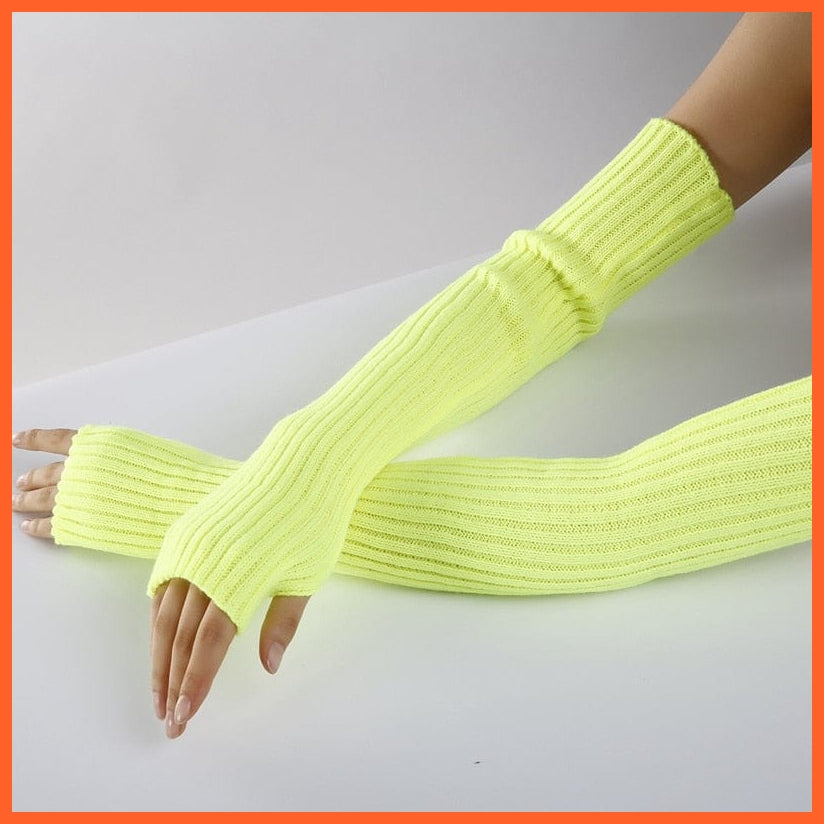 whatagift.com.au Women's Gloves Fluorescent Yellow / length-52cm New Long Fingerless Gloves | Women's Winter Warmer Knitted Arm Sleeve Gloves
