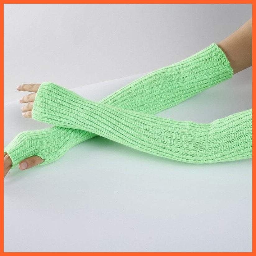 whatagift.com.au Women's Gloves Green / length-52cm New Long Fingerless Gloves | Women's Winter Warmer Knitted Arm Sleeve Gloves